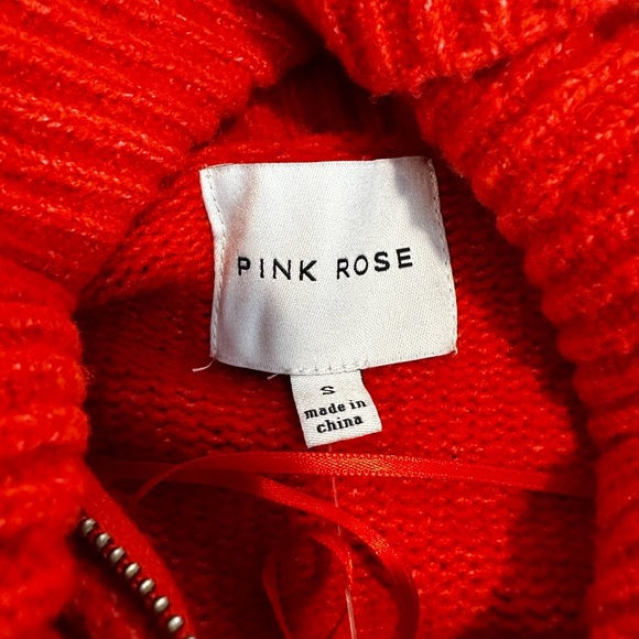 NWT Pink Rose Bright Orange Full Zip Cable Knit Collared Bell Sleeve Sweater. - Picture 6 of 12